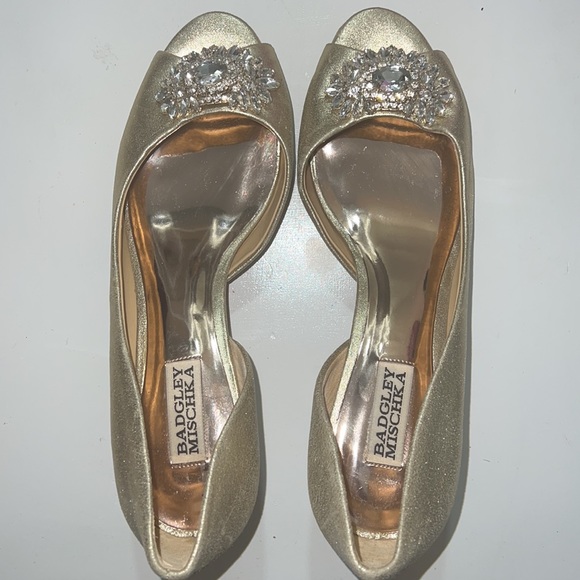 Badgley Mischka metallic gold silver rhinestone Giana II D’Orsay suede heels - Picture 3 of 11